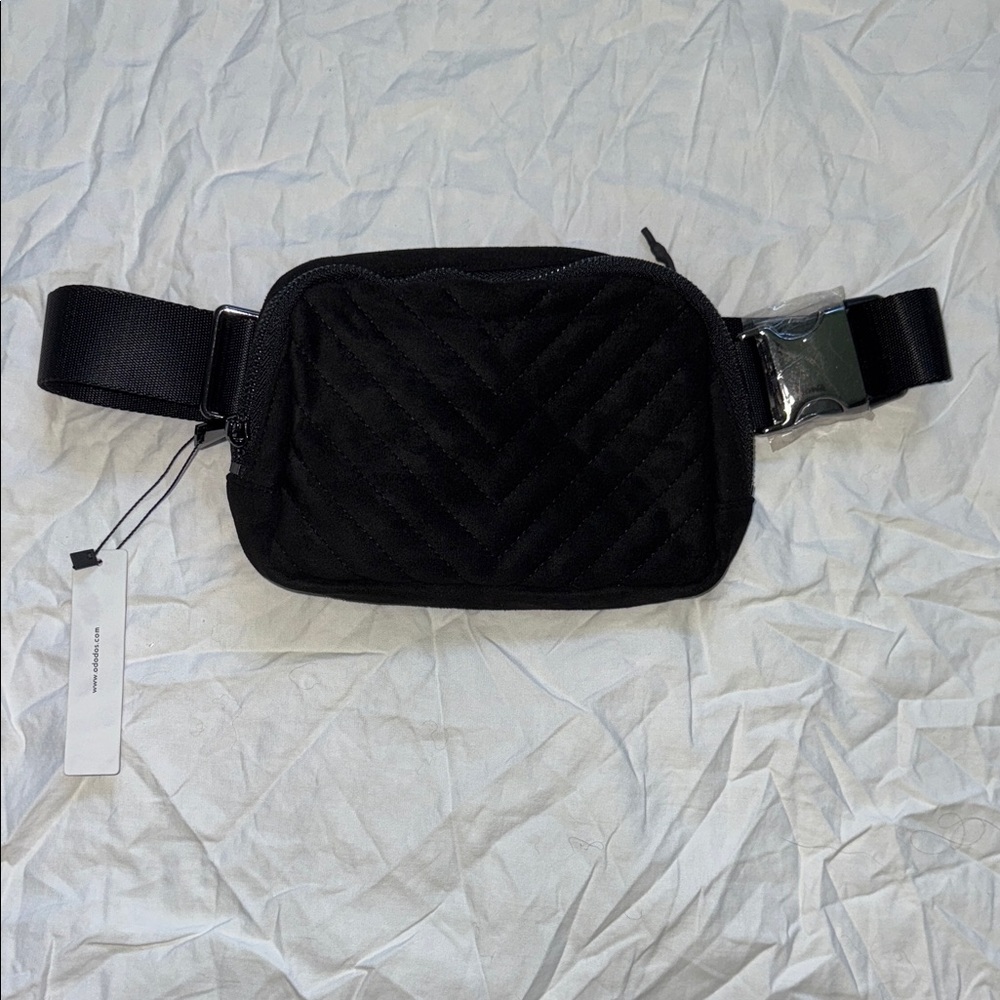 Black Quilted Suede Fanny Pack